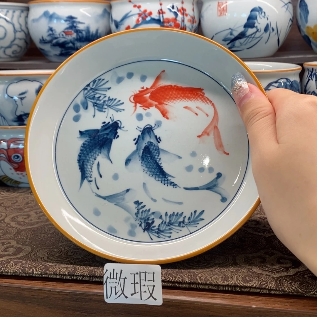 釉下手绘茶具微瑕