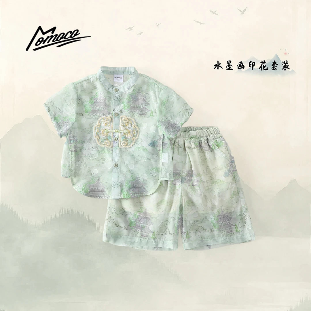 MOMOCO男童夏季新款新中式国风套装盘扣休闲两件套77230578456