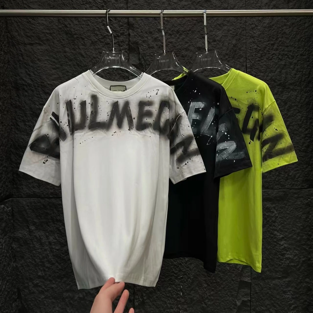 HI-A90-圆领重磅拼贴喷墨街头精品短袖