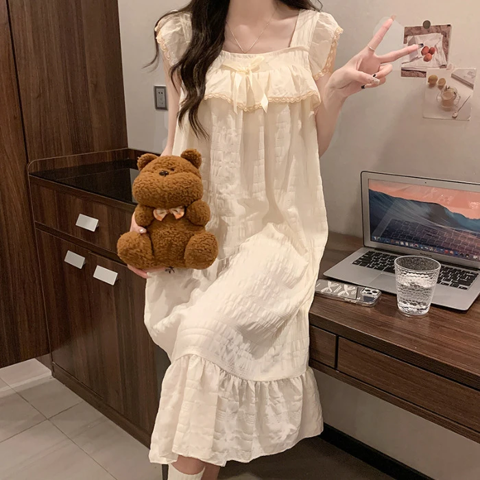 甜美有弹性纯色睡裙无袖背心睡衣公主风欧若精灵风云朵家居服