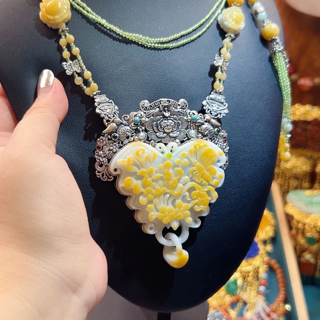 翡翠银S925镶嵌颈饰国风