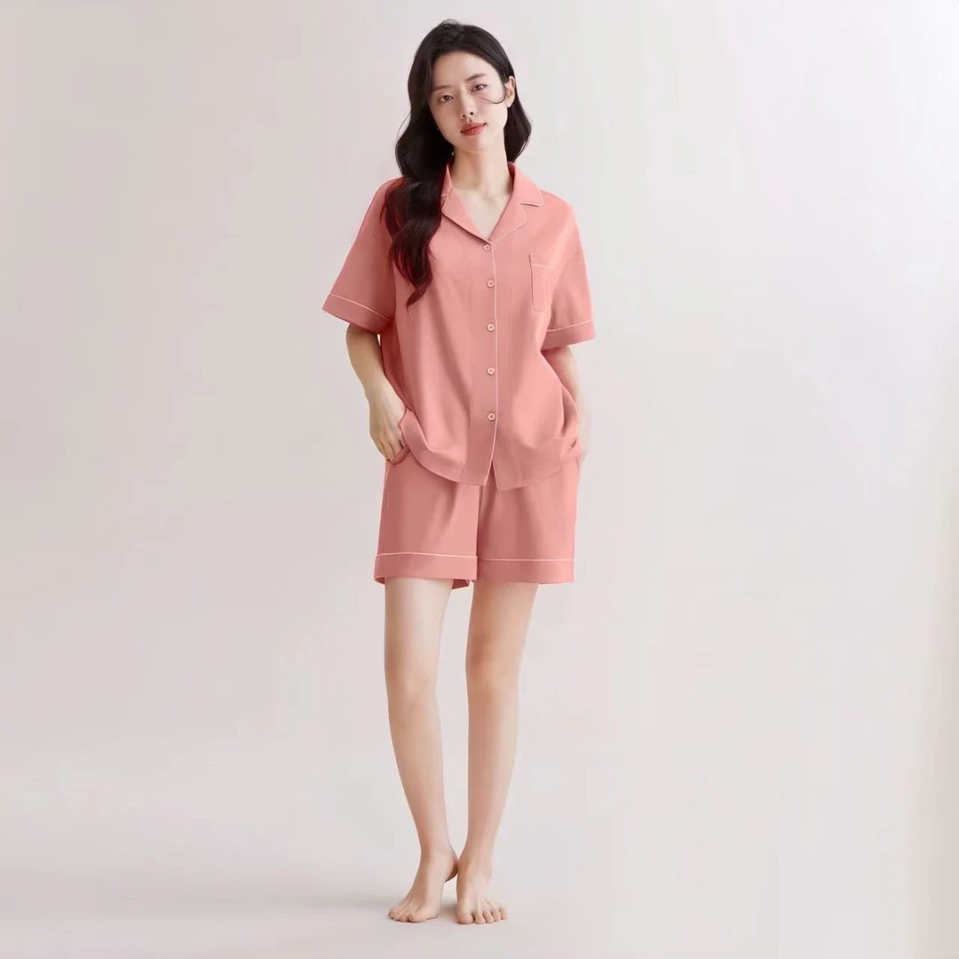 夏季男女情侣款纯棉短袖短裤家居服套装 25888女25999男