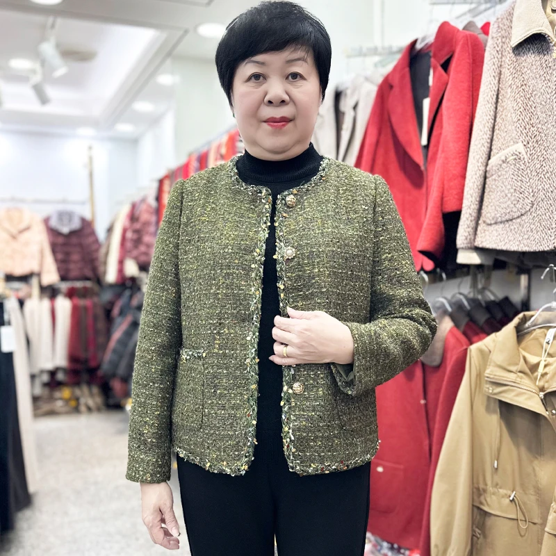 羊毛小香风外套女高贵妈妈秋冬新款时尚高档中老年女装气质上衣服