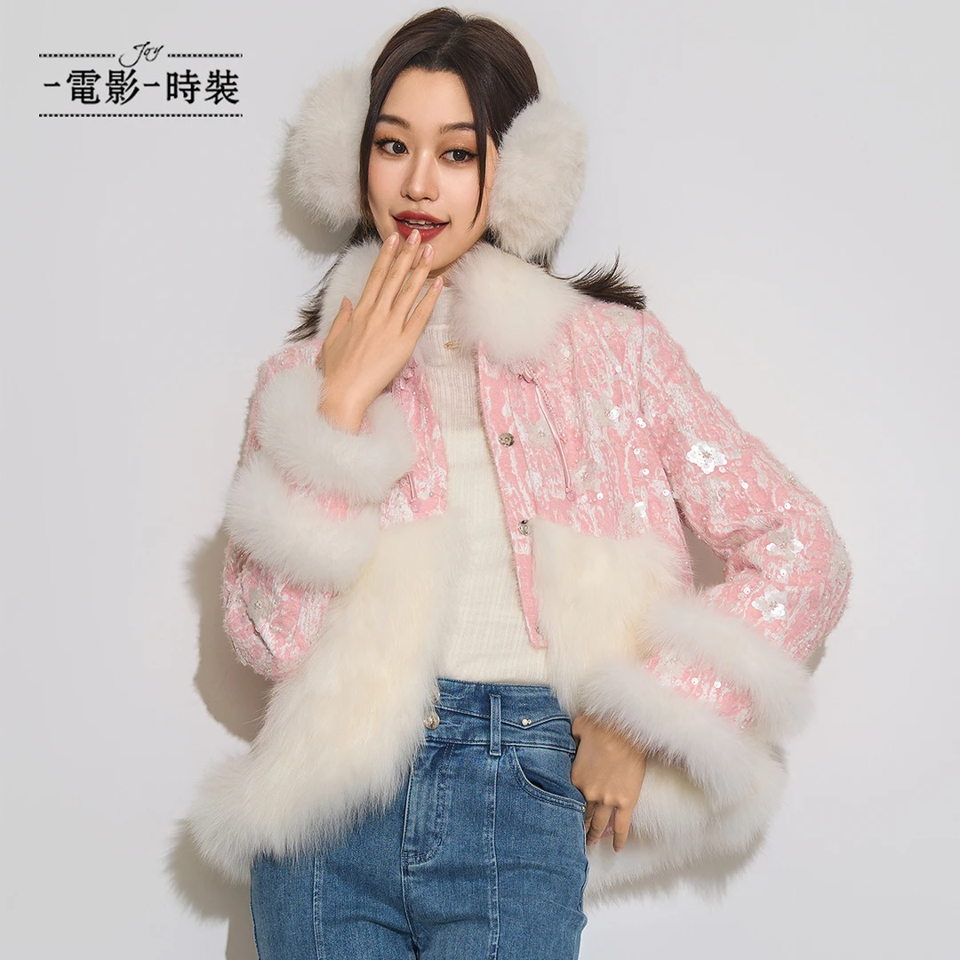 【千颂妮】冬季新款可拆卸狐狸毛轻奢羽绒服外套女 FFGI811074