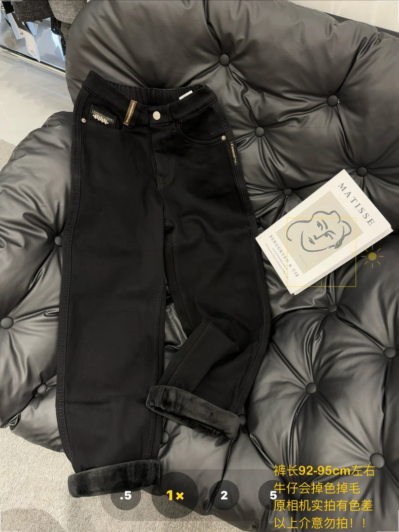 【七安倩】黑色休闲加绒老爹裤5601