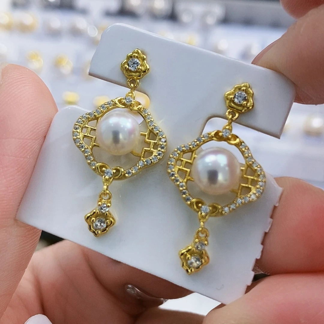 银S925镶嵌特价新品淡水极光耳饰淡水珍珠