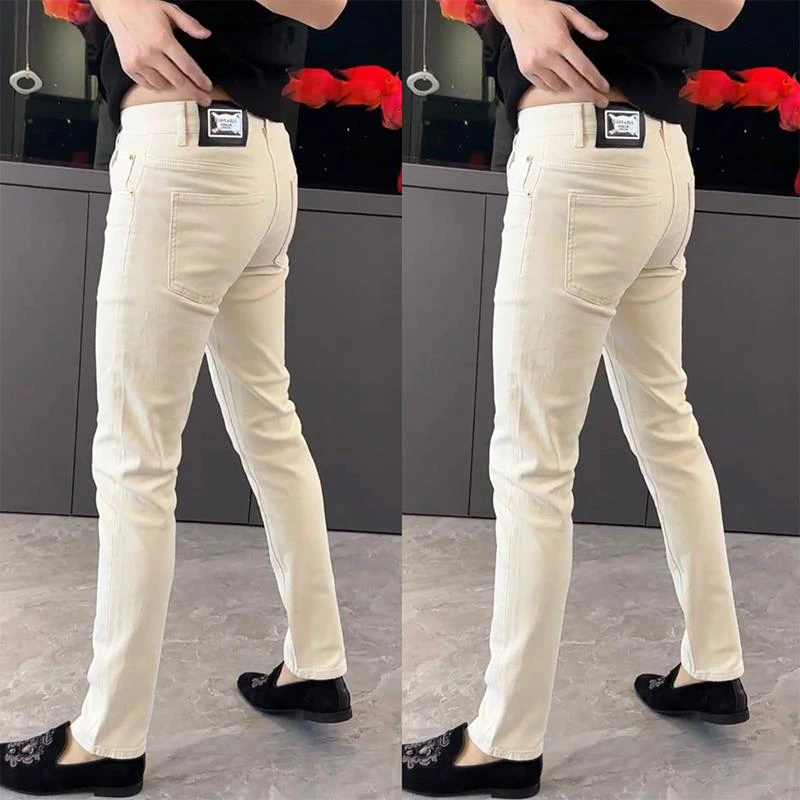 2025春秋高端男士牛仔裤子潮流百搭修身休闲裤弹力简约显瘦小脚裤