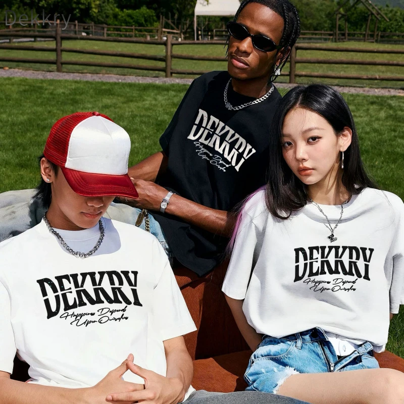 Dekkry短袖宽松型夏季几何字母印花T恤上衣休闲国潮美式宽松