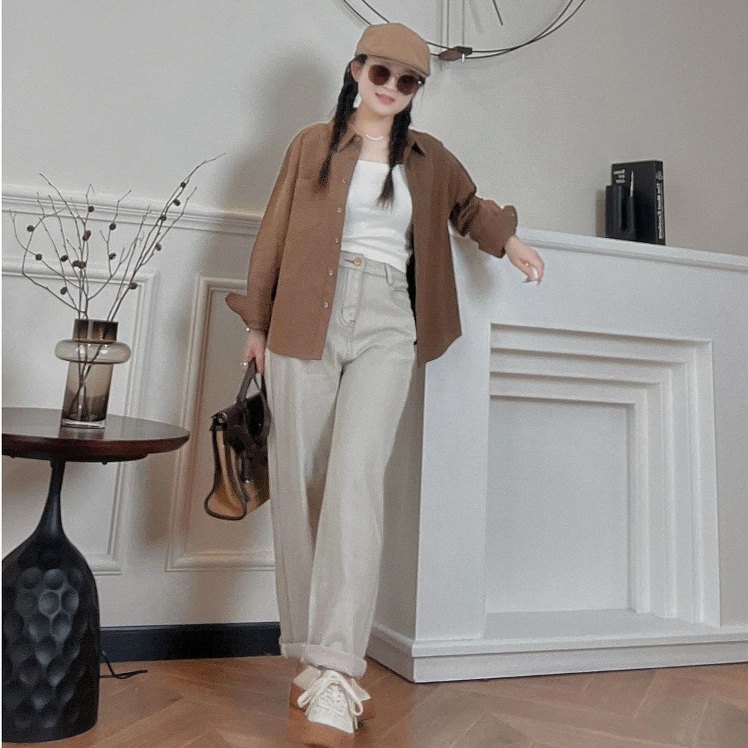 【PGXIAOM】小二定制 沙茶色牛仔老爹裤KZ6305