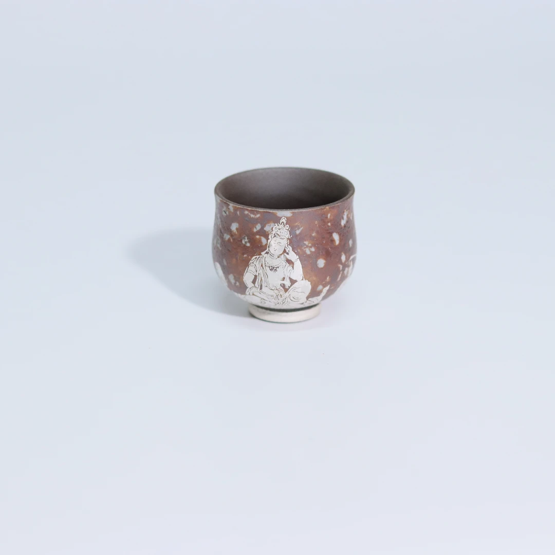新12095老岩泥描银佛窟系列小杯