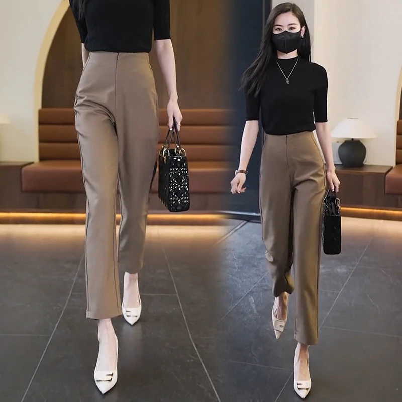 高腰显瘦洋气休闲裤女春秋2025新款高级感灰色西裤大码时尚九分裤