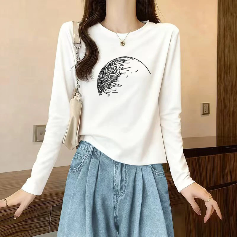 2025新款春秋季正肩纯棉长袖t恤女百搭洋气设计感上衣内搭打底衫