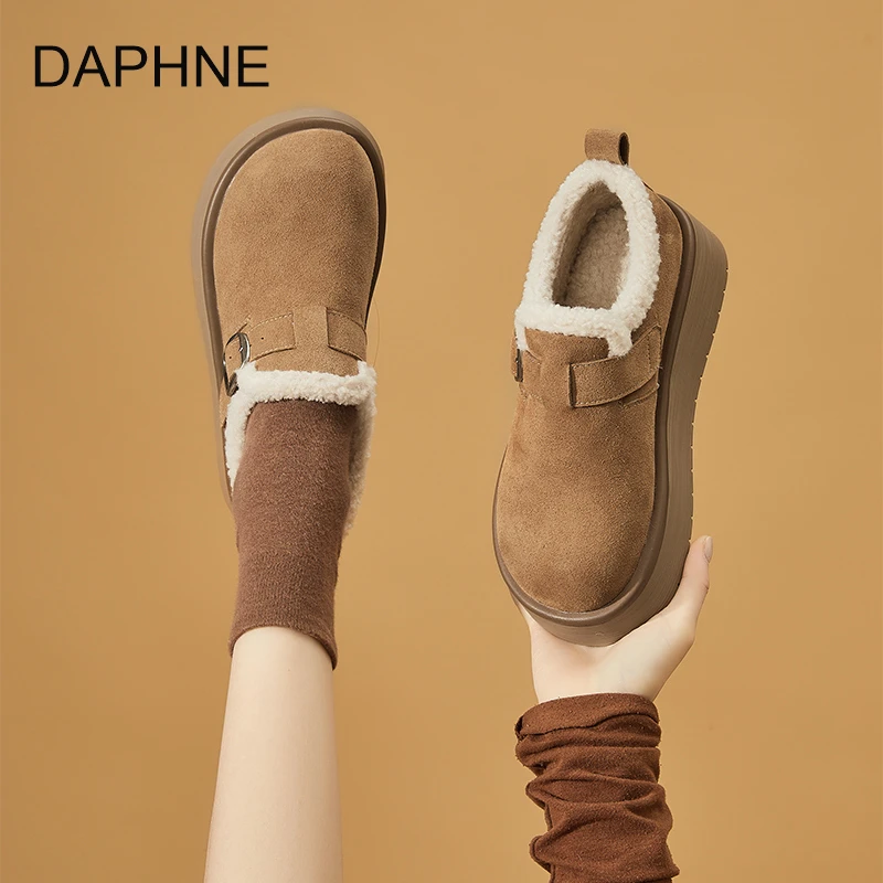 达芙妮2025冬季加绒保暖雪地靴松糕厚底棉鞋休闲复古新款勃肯鞋