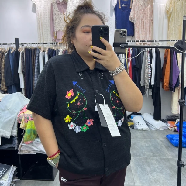 宽松百搭5827凤枝大码女装秋款刺绣短袖外套