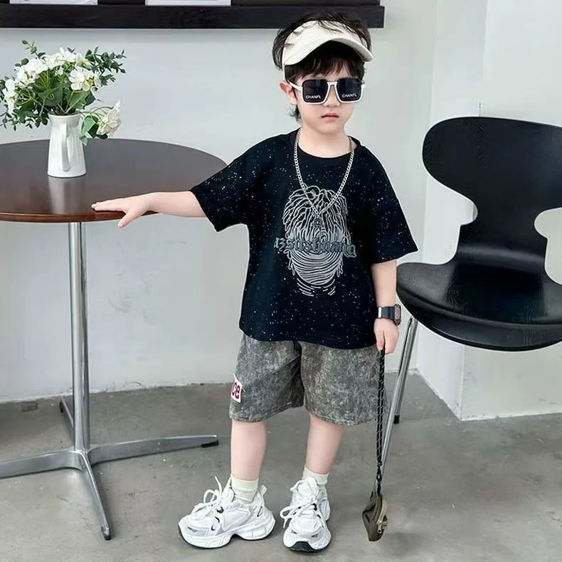 男童夏季短袖套装2025新款痞帅气小男孩夏款时髦衣服儿童潮牌服装