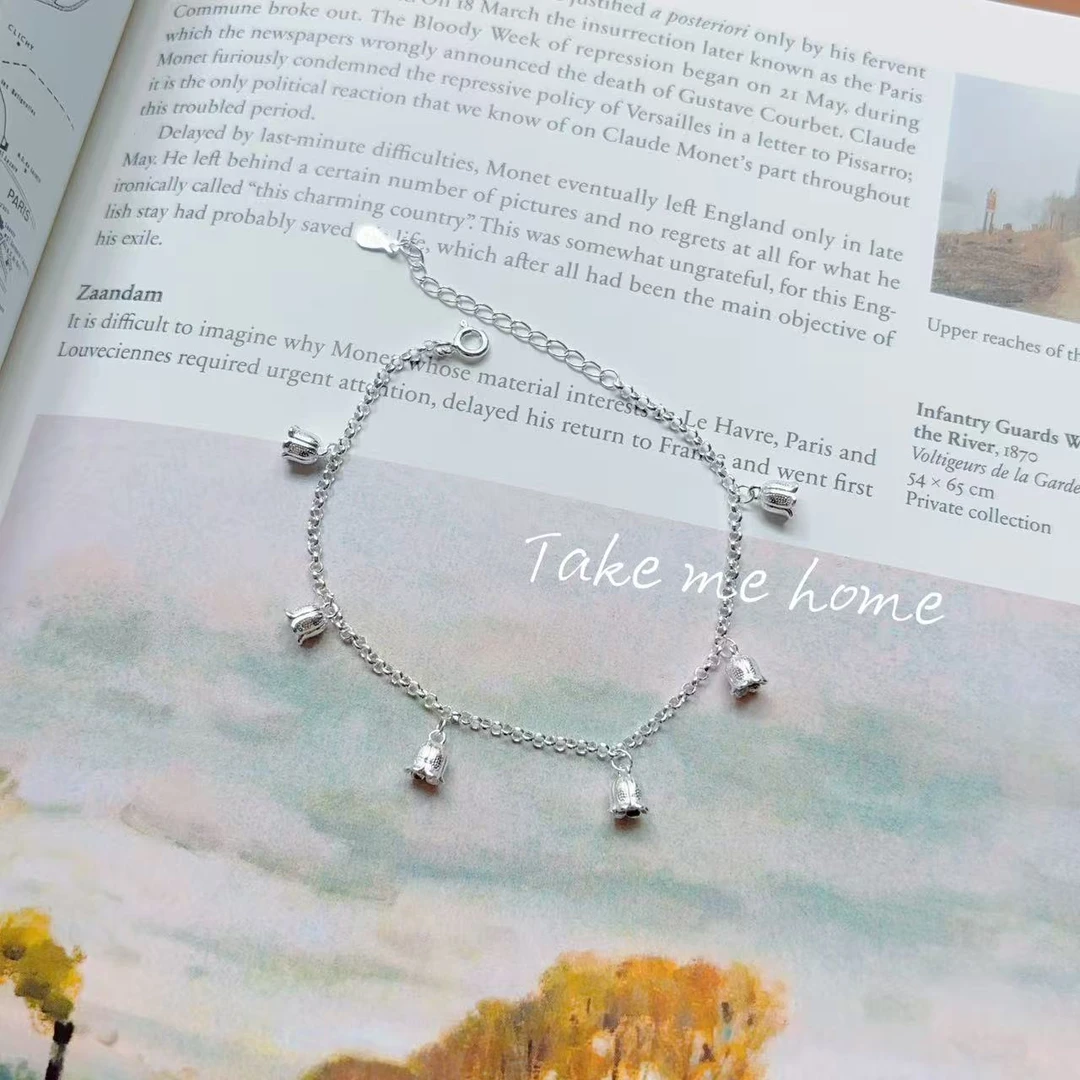 足银手链 足银990铃兰花手链