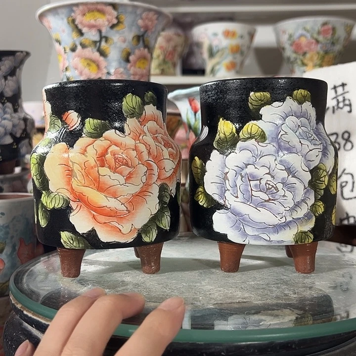 景德镇手绘花盆满38包邮偏远地区除外
