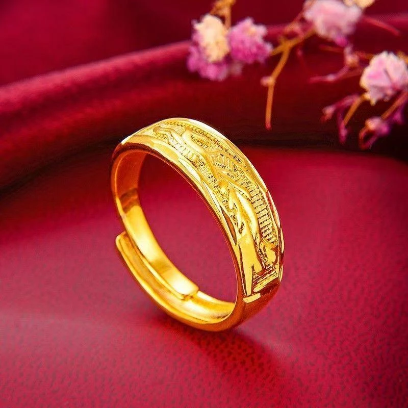 铼金首饰【小龙凤戒指】时尚情侣可调节不掉色