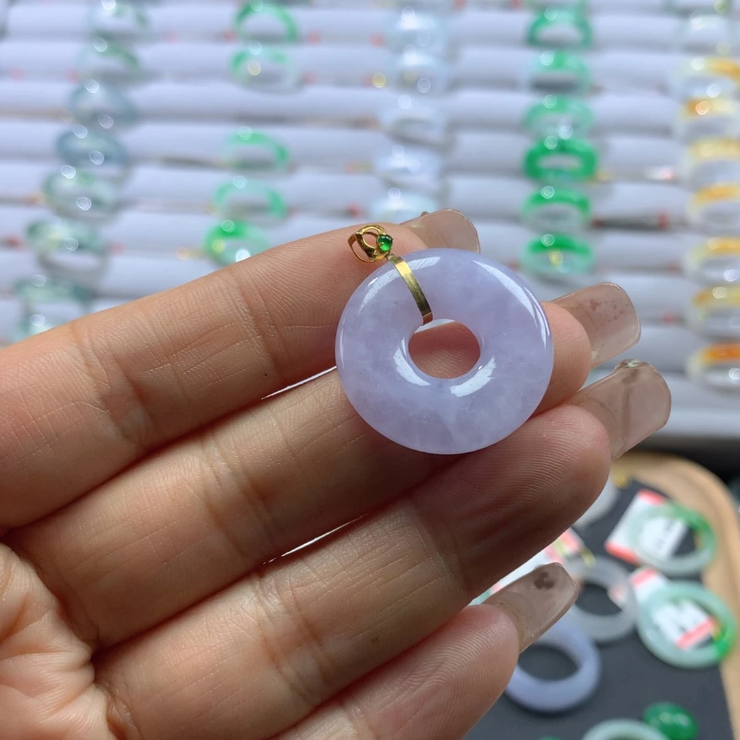 翡翠戒指18K金镶嵌平安扣