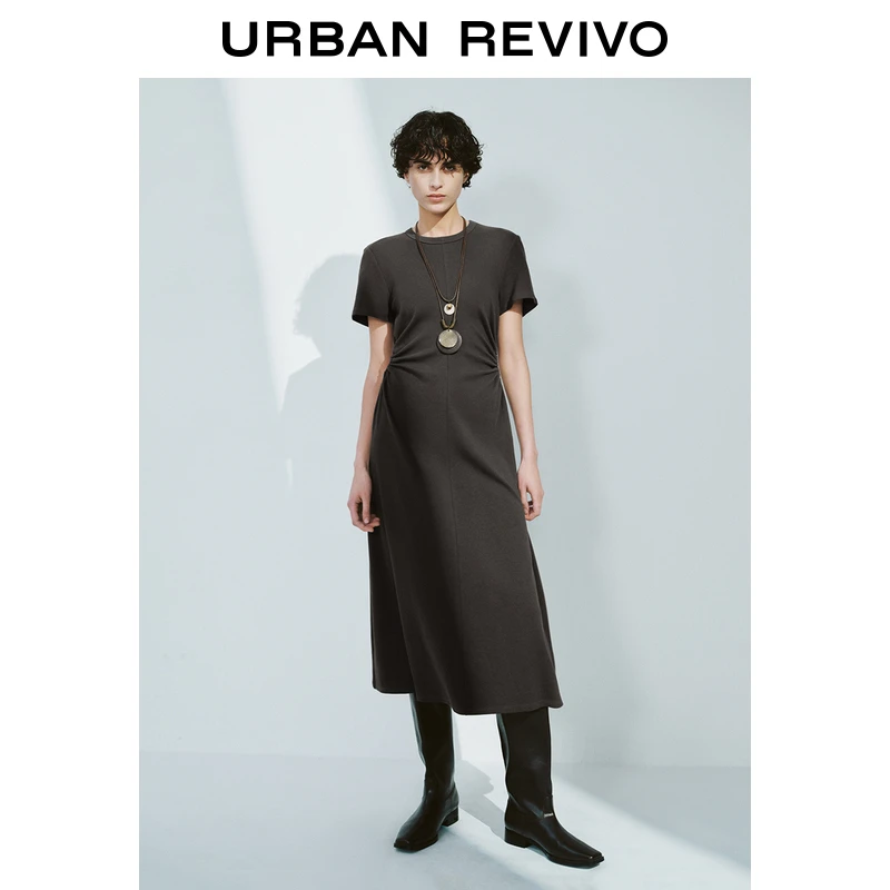 UR2025夏季新款女装波嬉风褶皱收腰长款连衣裙UWM750048