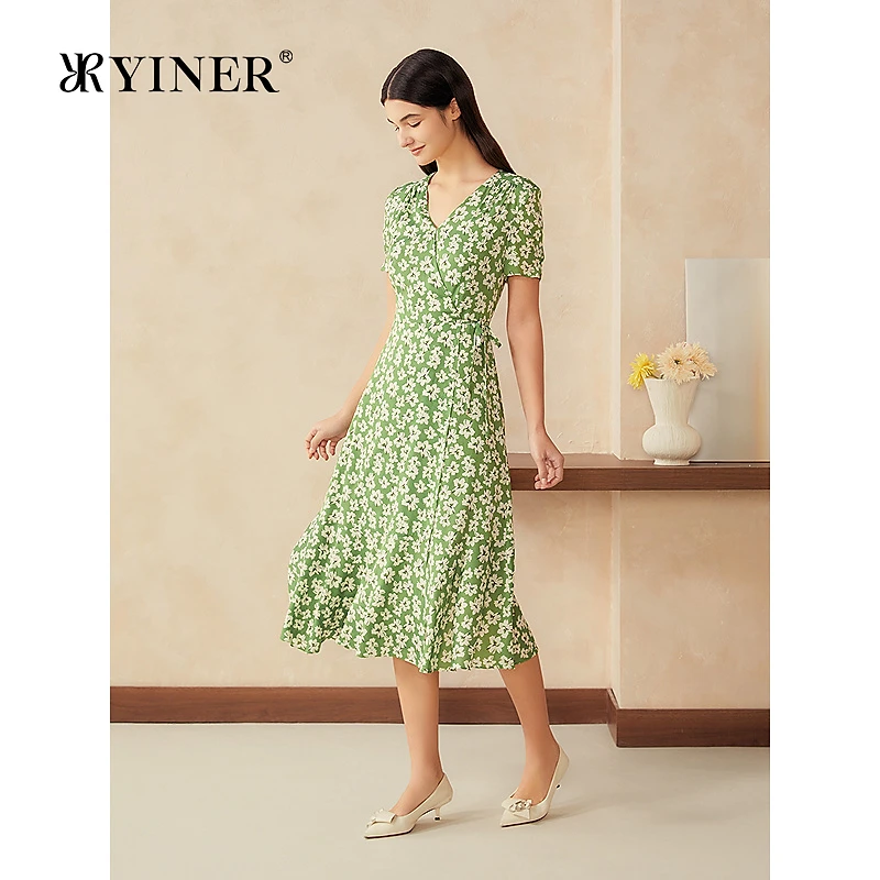 【周末花园】YINER音儿专选2025夏新款百合印花茶歇裙连衣裙