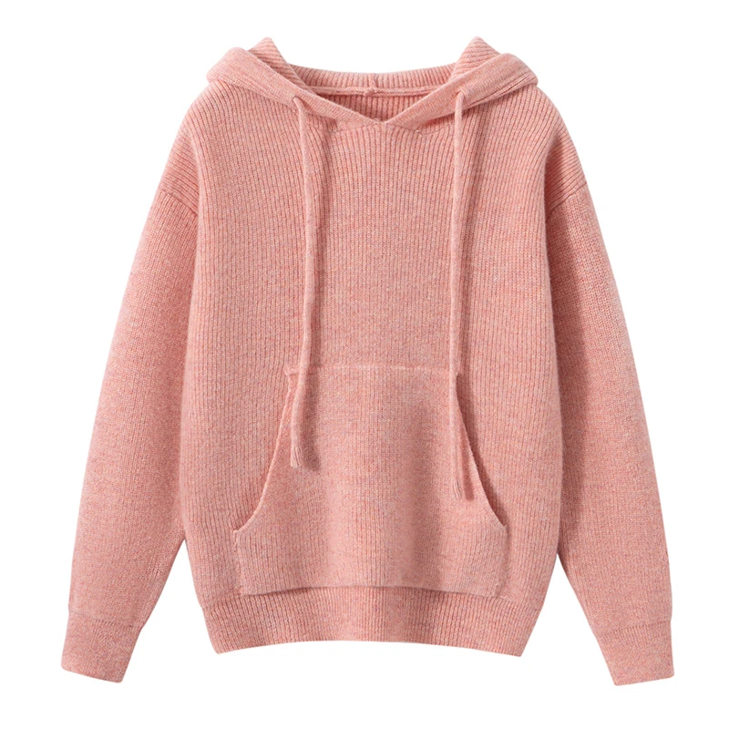 新款男女童100%羊毛衫纯色厚款毛衣针织衫带帽秋季百搭加厚上衣