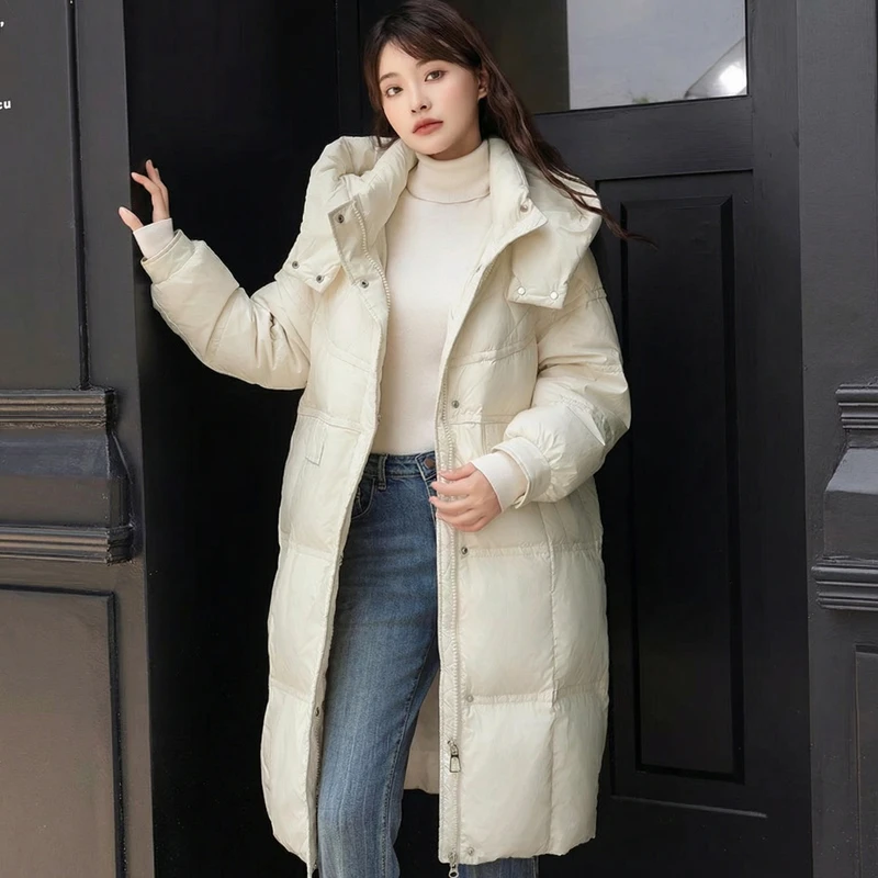 GC-54-223903新款韩版宽松中长款加厚白鸭绒羽绒服女冬季保暖外套