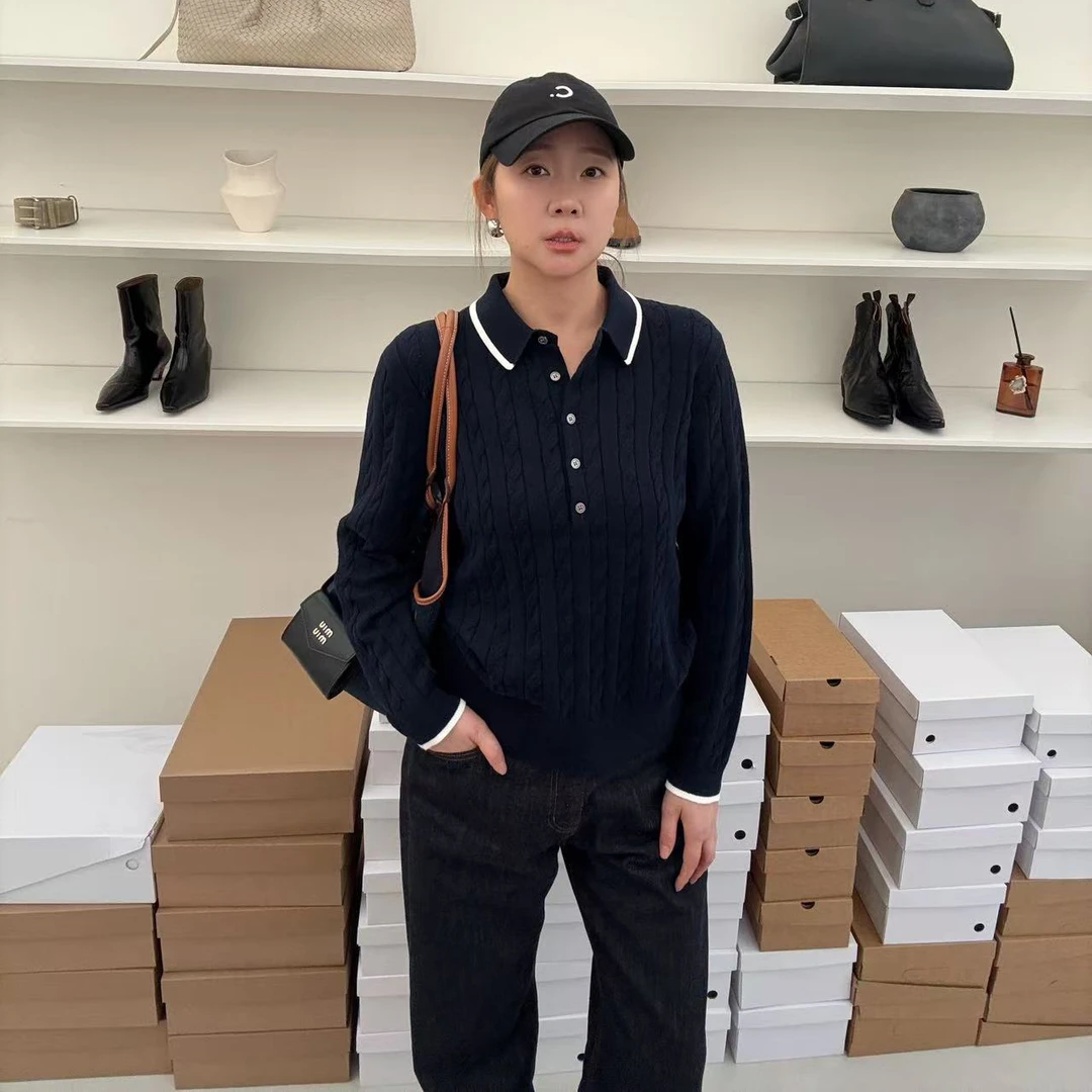 widelia秋冬113韩系polo衫毛衣慵懒麻花针织套头减龄针织上衣