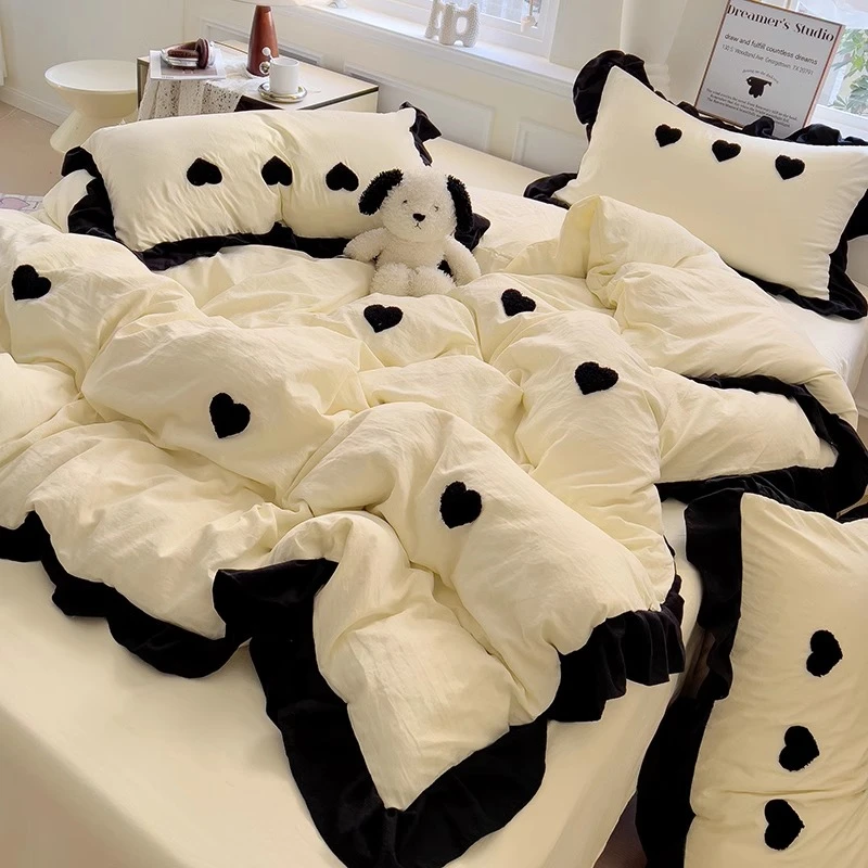 韩版公主风四件套ins法式赫本被套罩非全纯棉床单人女宿舍三床品4