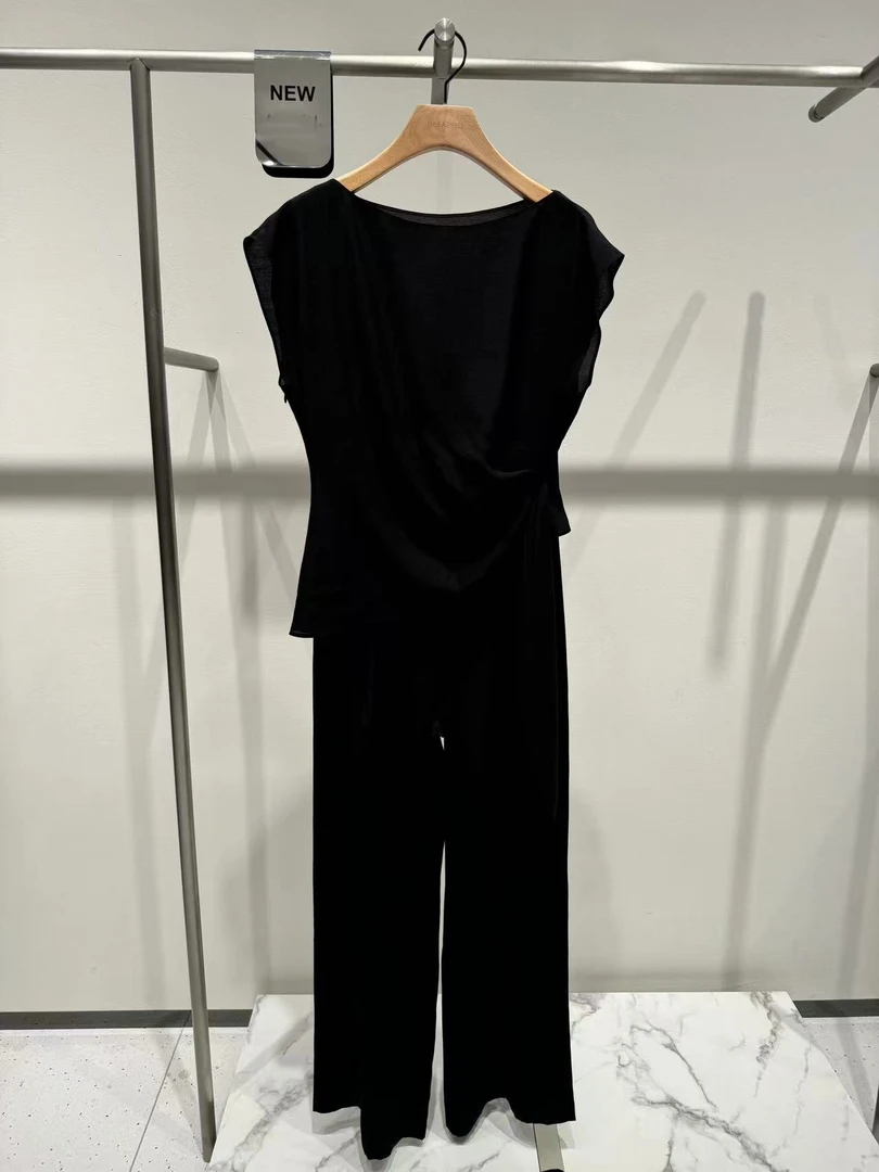 迪家同款2025夏款复古港风静奢风时尚套装无袖上衣直筒裤Y683001