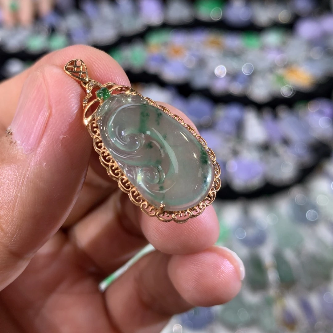 翡翠18K金镶嵌吊坠(不含链)