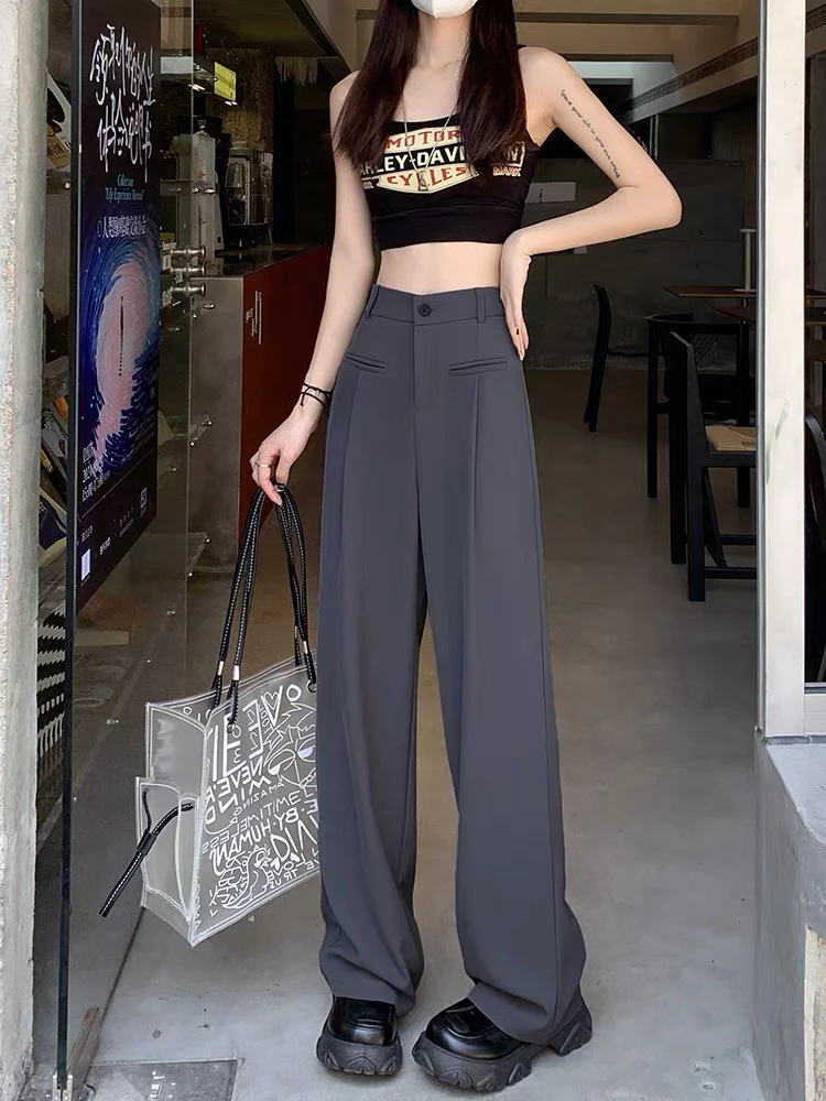 奶白色西装裤女2025春夏新款小个子高级垂坠感阔腿裤休闲西装裤