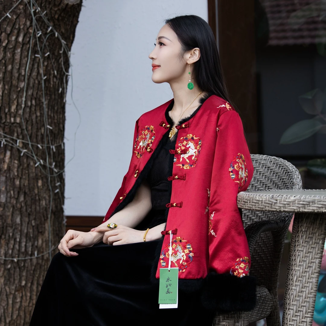 水如画【探花】重磅高定真兔毛双面穿~新中式国风提花厚款保暖外套