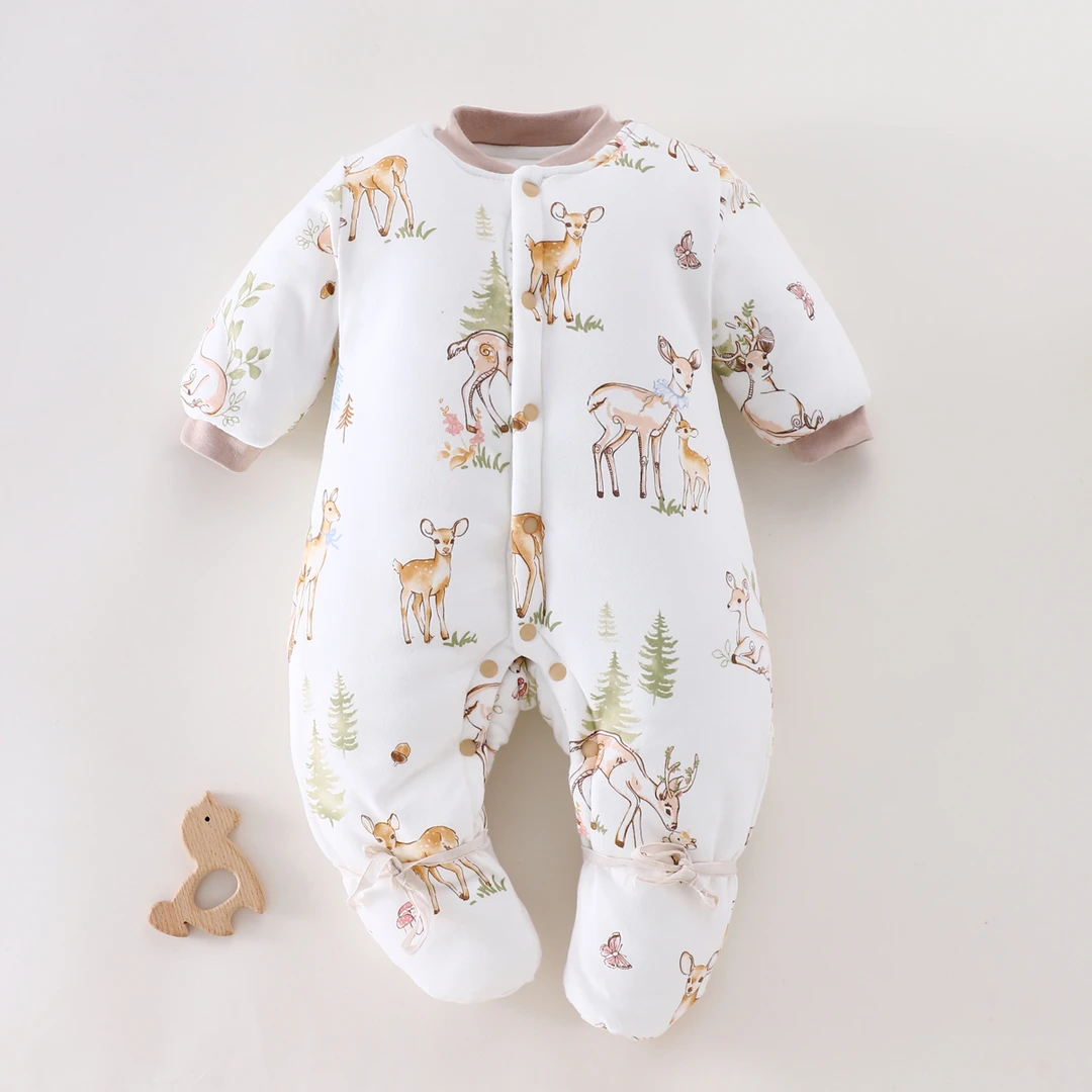 300克加厚婴儿A类冬季加厚包脚连体衣新生儿衣服带鞋宝宝外出穿