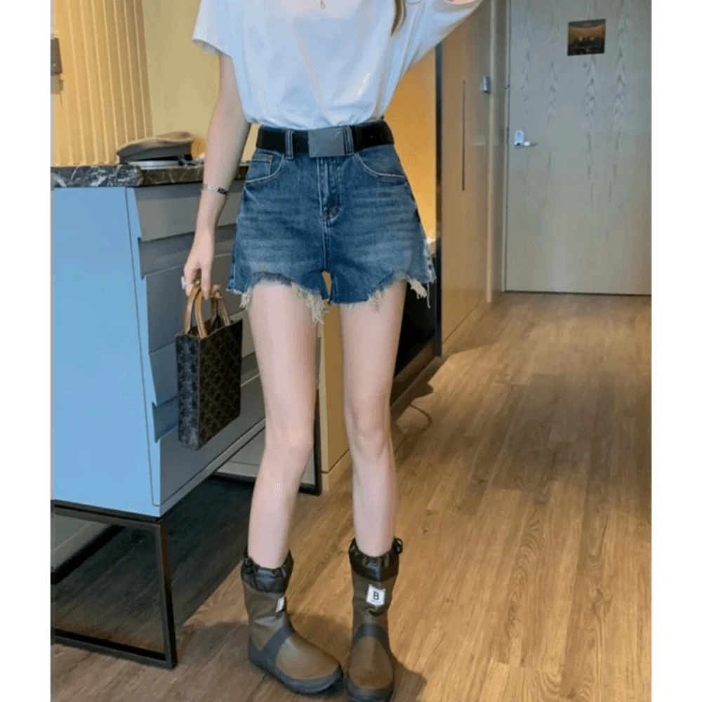 美式复古辣妹低腰牛仔短裤女夏季性感包臀弹力超短裤修身紧身热裤