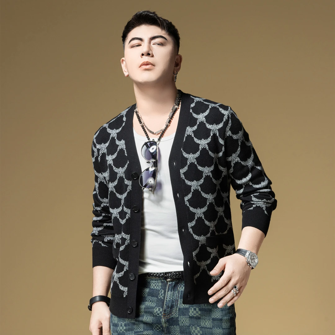 路约威格水波纹提花潮流开衫针织衫男士高端羊毛毛衣秋季外套新款