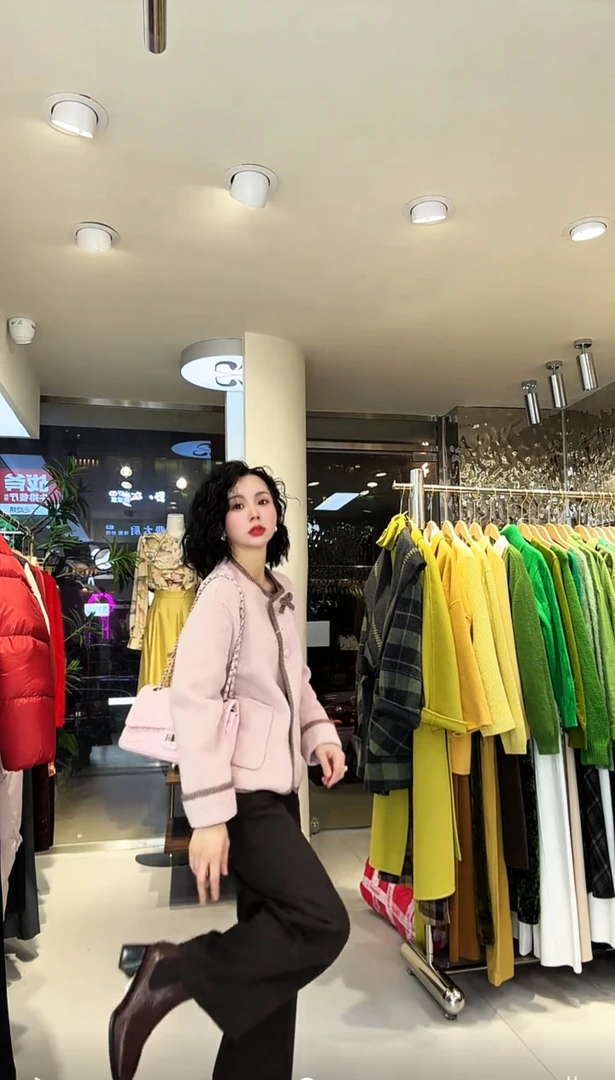 1604*小香风绵羊毛撞色毛呢外套