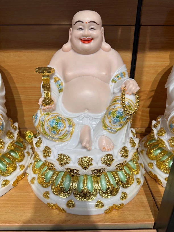 弥勒佛像 合成汉白玉 居家店铺玄关招财开心笑摆件