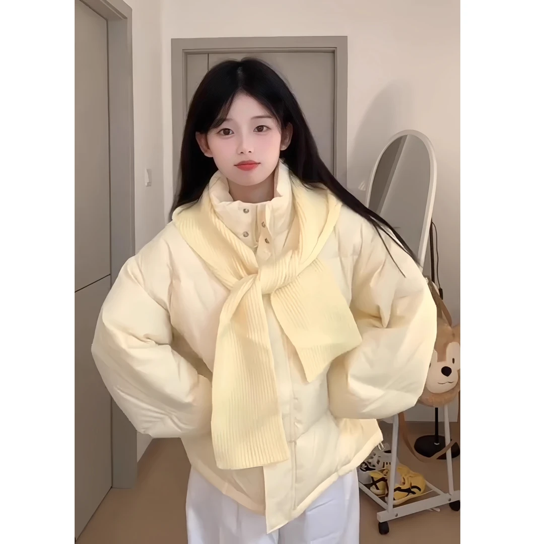 奶黄色超好看可爱棉服女2025年新款冬季小个子显瘦不臃肿棉袄外套