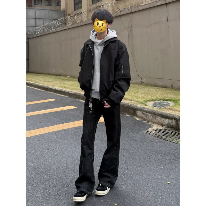 美式潮牌飞行夹克男款高级感痞帅秋季短款工装外套翻领高街棒球服