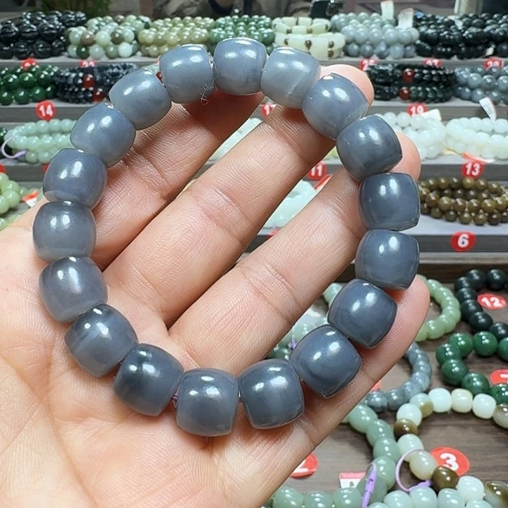 未镶嵌手链和田玉烟紫色青海直切卡12