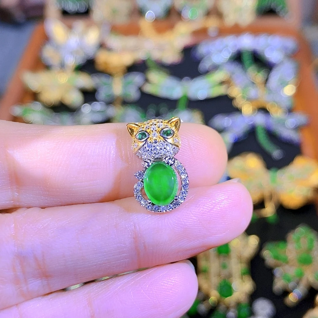 吊坠(不含链)银S925镶嵌翡翠