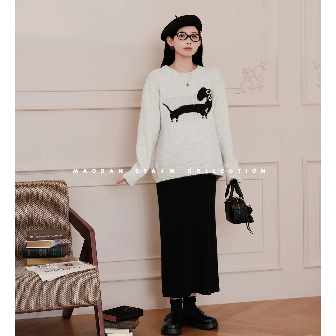 maodan/猫单【蓬蓬汪星】【羊毛】孕妇装秋冬新品时尚休闲毛衣半裙