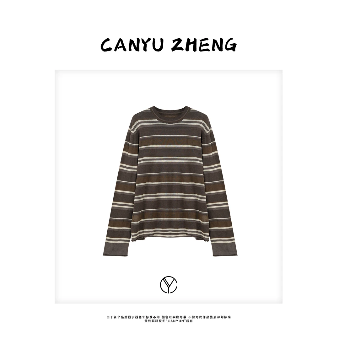 CANYU “理想主义” 天丝棉麻 色织条纹针织圆领长袖上衣