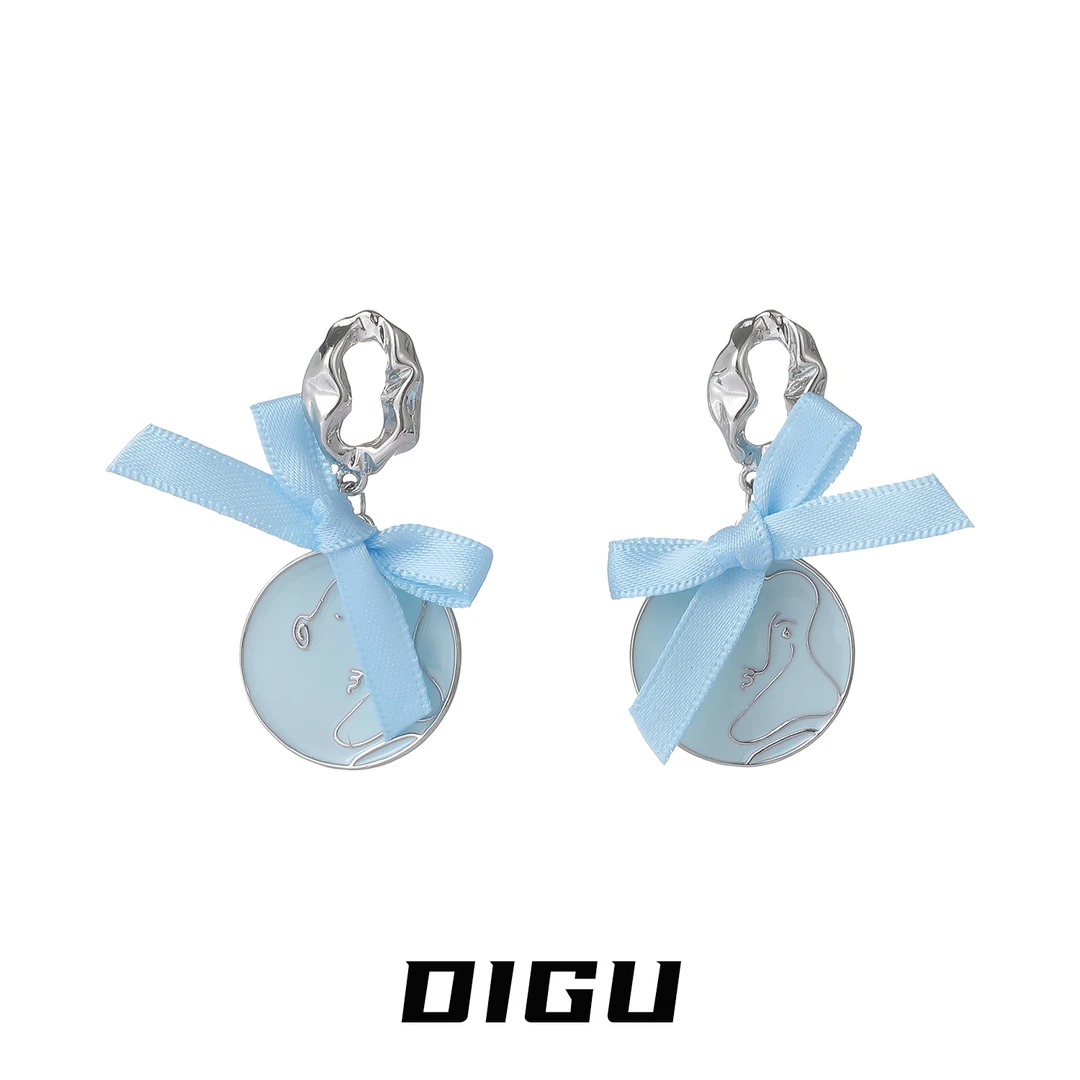 嘀咕家 铜合金布艺耳饰 夏季清新滴釉耳环丝带蝴蝶结耳钉日常耳饰