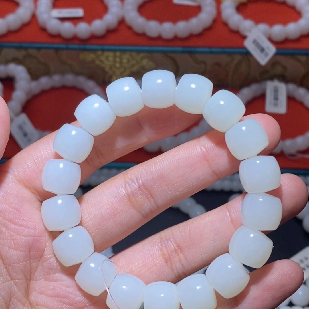 和田玉未镶嵌手串卡12直切