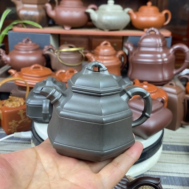 紫砂茶壶六方竹鼎160cc原矿古天青紫砂双十一特价