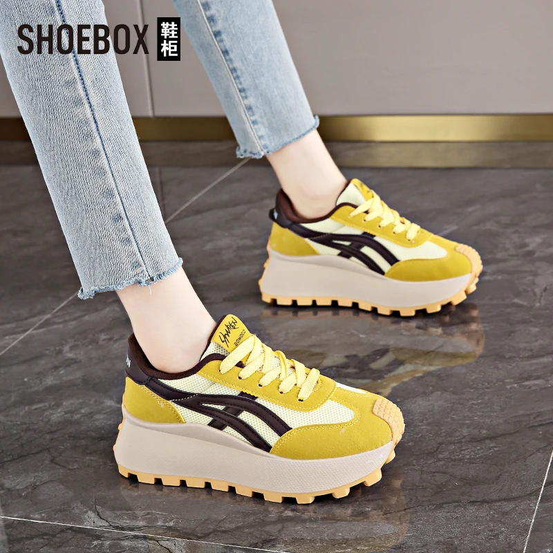 SHOEBOX鞋柜厚底百搭德训鞋女2025新款春季女鞋阿甘休闲运动鞋