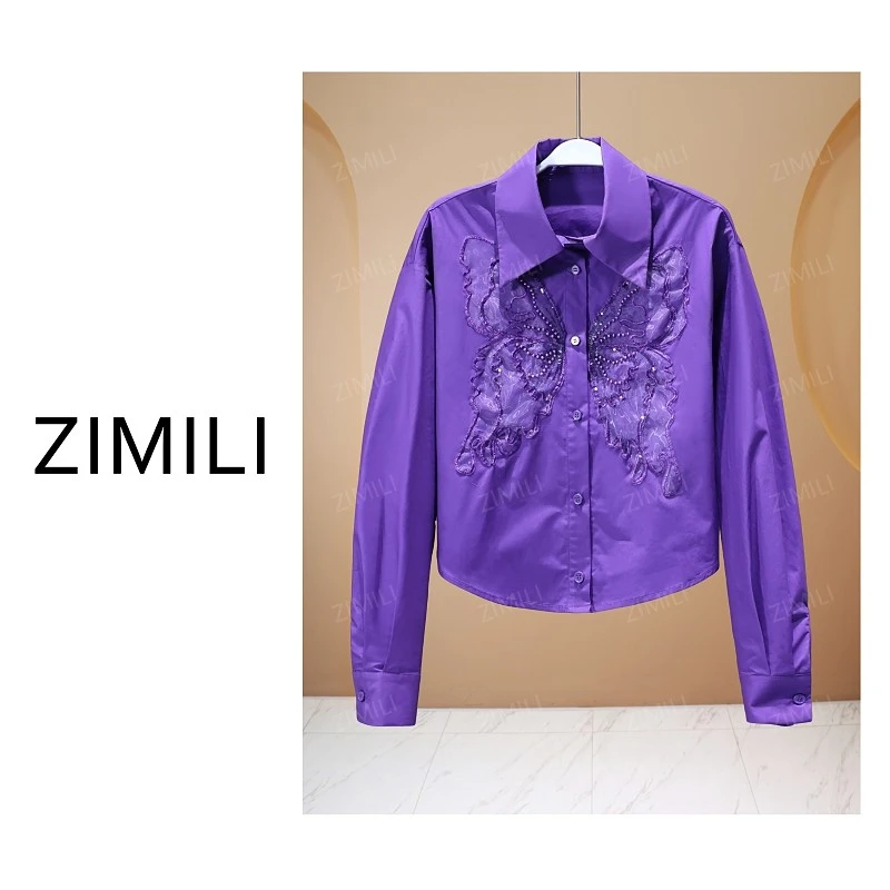 【亮哥女装】2025秋冬新品《薰衣草》紫色蝴蝶刺绣时尚休闲衬衫9912