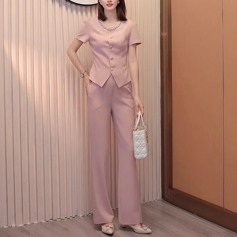 气质小西装女夏季薄款短袖2025新款高级感时尚职业装工作服两件套